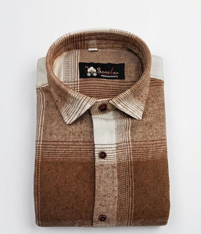 Brown and Beige Plaid Casual Shirt